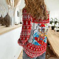Custom Personalised Hawaii Christmas Women Casual Shirt Surfing Santa Mele Kalikimaka Polynesian LT14 - Polynesian Pride
