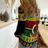 Vanuatu Christmas Women Casual Shirt Pig Tusk Polynesian Joyeux Noel Flag Art LT14 - Polynesian Pride