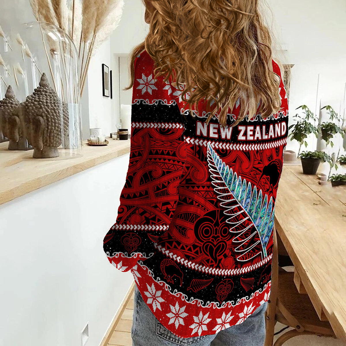 New Zealand Christmas Women Casual Shirt Paua Shell Silver Fern Meri Kirihimete LT14 - Polynesian Pride