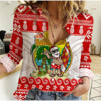 Hawaii Christmas Women Casual Shirt Kanaka Polynesian Santa Claus Mele Kalikimaka LT14 Female Red - Polynesian Pride