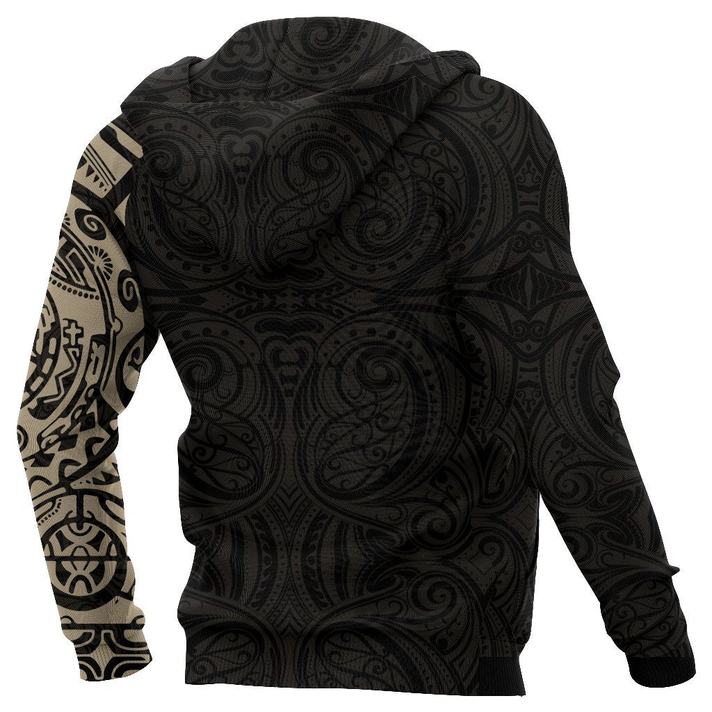 New Zealand Maori Hoodie, Maori Warrior Tattoo Pullover Hoodie Tan - Polynesian Pride