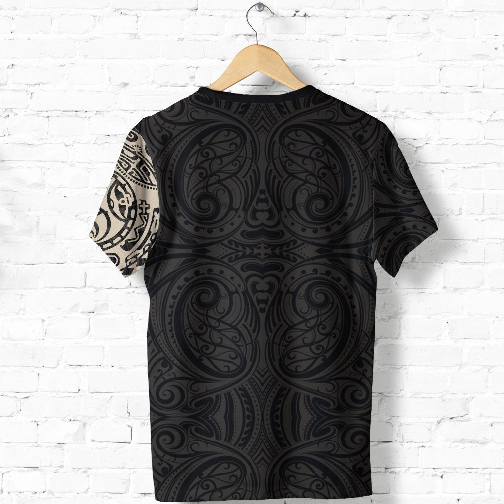 New Zealand Maori T Shirt, Maori Warrior Tattoo Shirt Tan - Polynesian Pride
