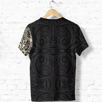 New Zealand Maori T Shirt, Maori Warrior Tattoo Shirt Tan - Polynesian Pride