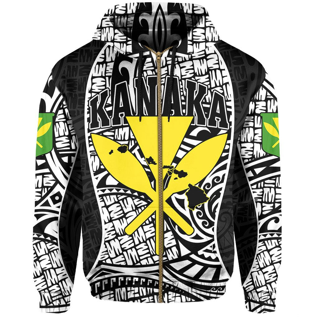 Polynesian Kanaka Maoli Hawaii Zip Hoodie White Gel Style - Polynesian Pride