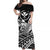 Hawaii Humpback Whale With Hibiscus Tribal Off Shoulder Dress White - LT12 Long Dress White - Polynesian Pride