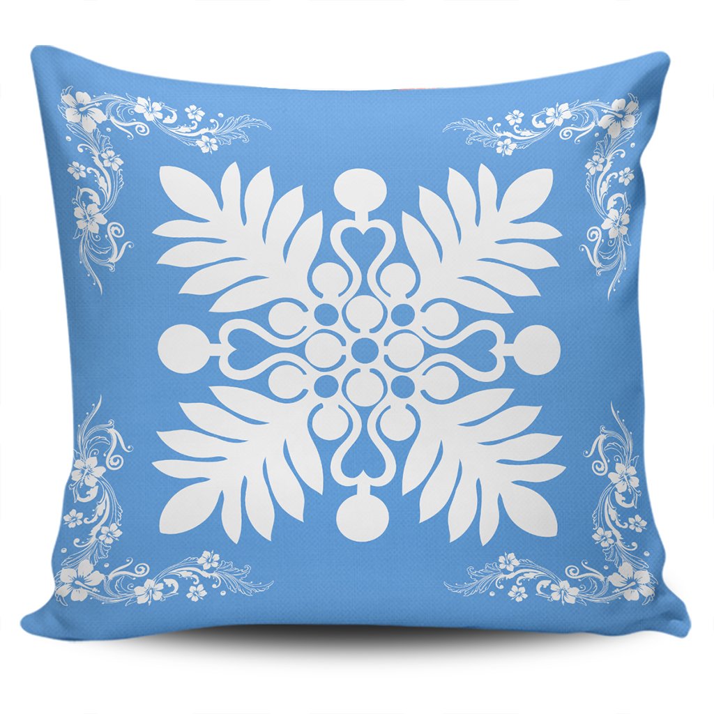 Hawaiian Quilt Maui Plant And Hibiscus Pattern Pillow Covers - White Pastel - AH One Size White - Polynesian Pride