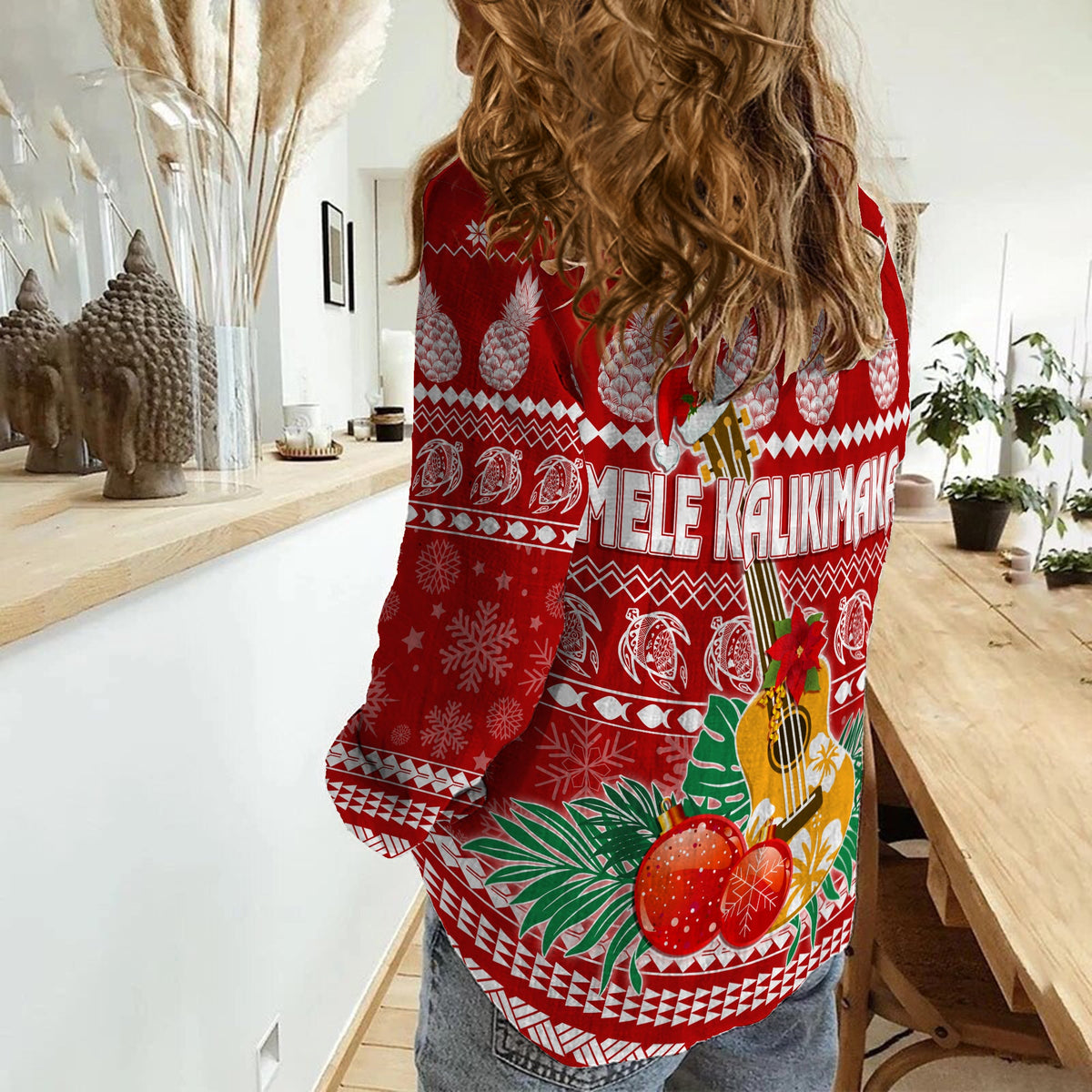 Hawaii Christmas Women Casual Shirt Mele Kalikimaka - Ukulele LT7 - Polynesian Pride