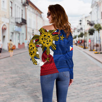 Filipino Off Shoulder Sweater Tribal Flag Style LT6 - Polynesian Pride