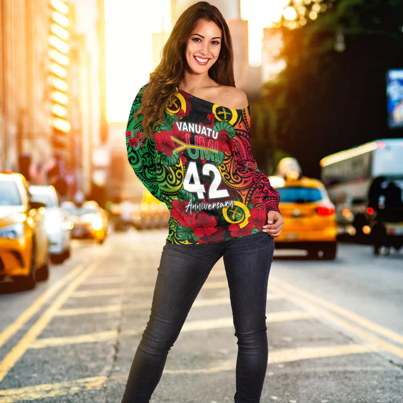 Vanuatu Yumi 42 Off Shoulder Sweater LT6 Women Black - Polynesian Pride