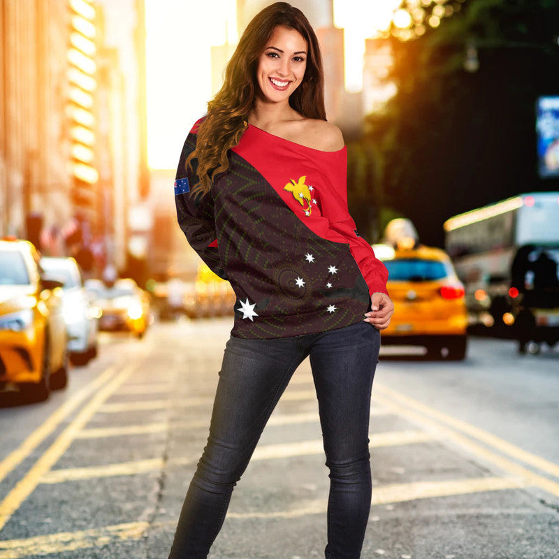 Papua New Guinea And Australia Off Shoulder Sweater LT6 Women Red - Polynesian Pride