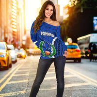 Pohnpei Women's Off Shoulder Sweater Polynesian Style LT6 - Polynesian Pride