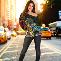 Vanuatu Mix Maori And Aboriginal Off Shoulder Sweater LT6 Women Art - Polynesian Pride