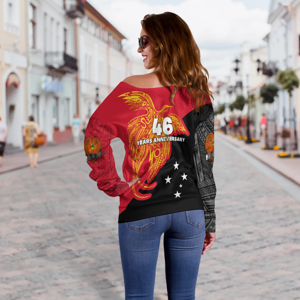 Papua New Guinea Off Shoulder Sweater Independence Day Flag Style LT16 - Polynesian Pride
