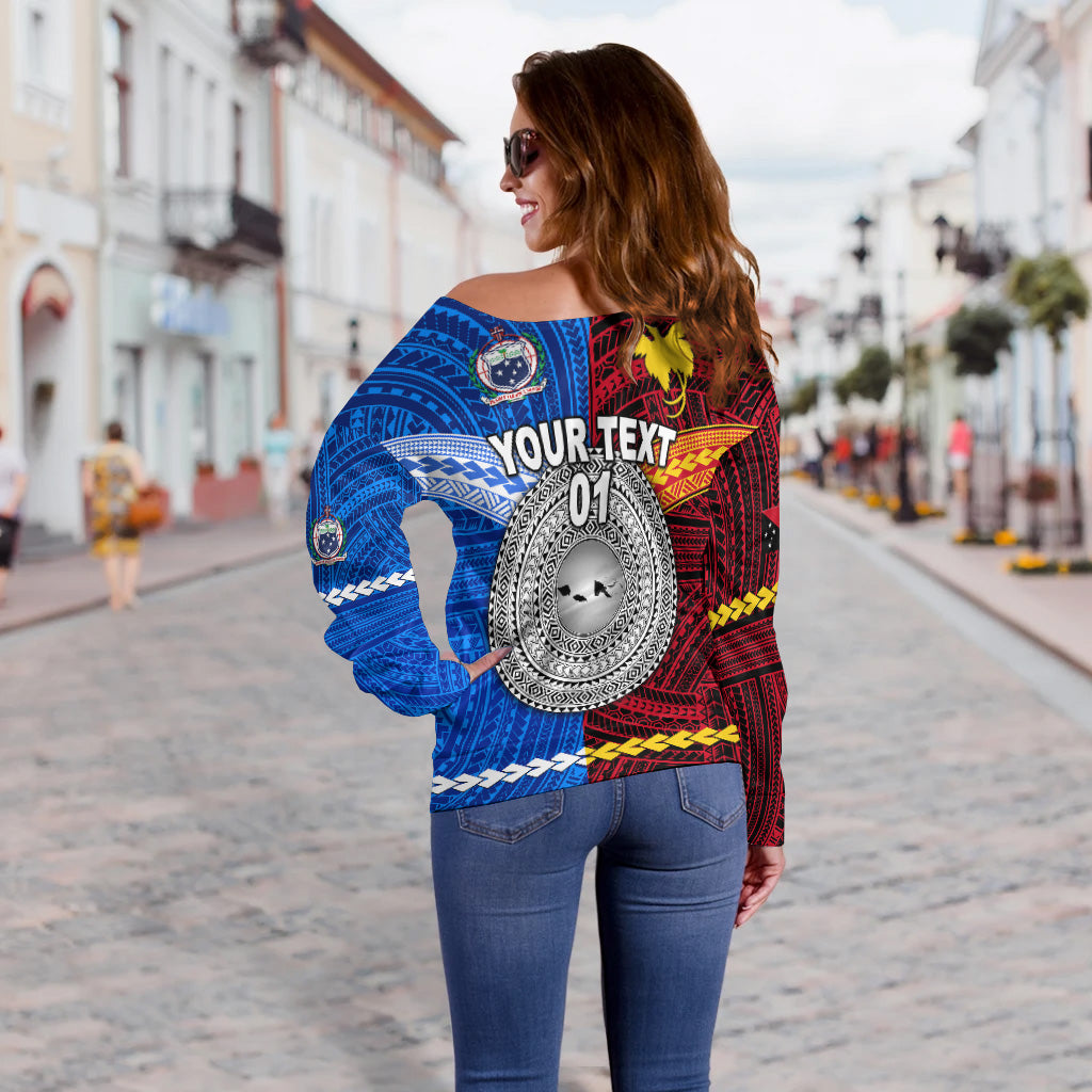 (Custom Personalised) Papua New Guinea And Samoa Together Women Off Shoulder Sweater, Custom Text And Number LT8 - Polynesian Pride