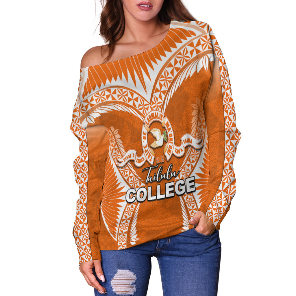 (Custom Personalised)Tailulu College Women's Off Shoulder Sweater Orange Style LT6 - Polynesian Pride