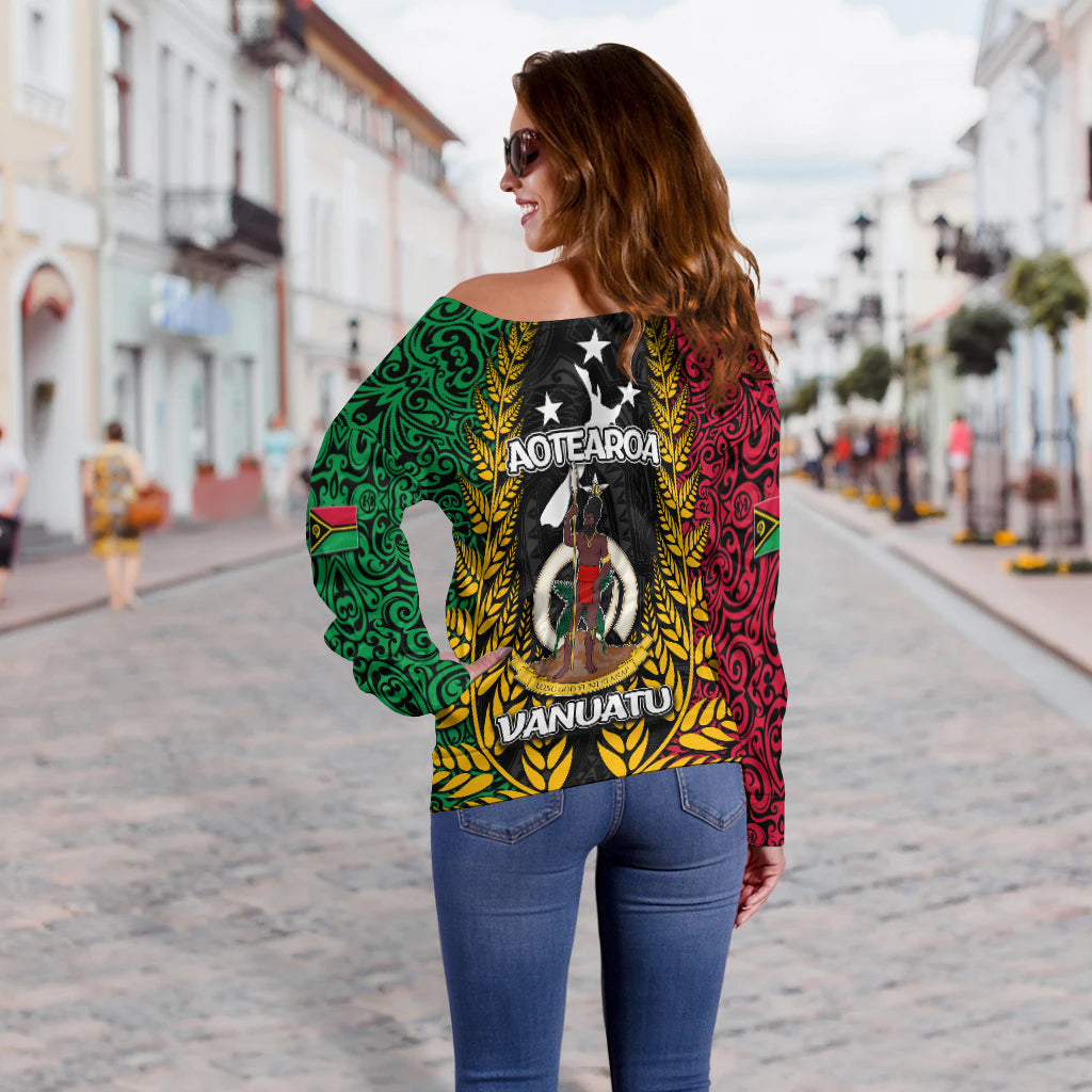 Vanuatu Women's Off Shoulder Sweater Mix Aotearoa LT6 - Polynesian Pride