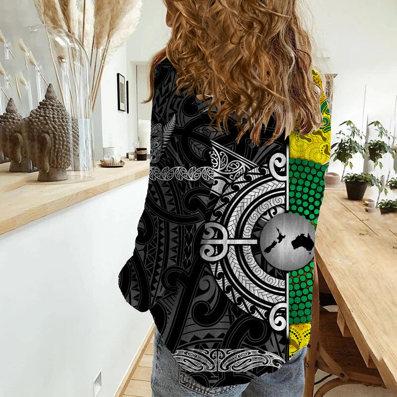New Zealand Maori All Black And Australia Wallabies Aboriginal Woman Casual Shirt Rugby Together LT8 - Polynesian Pride