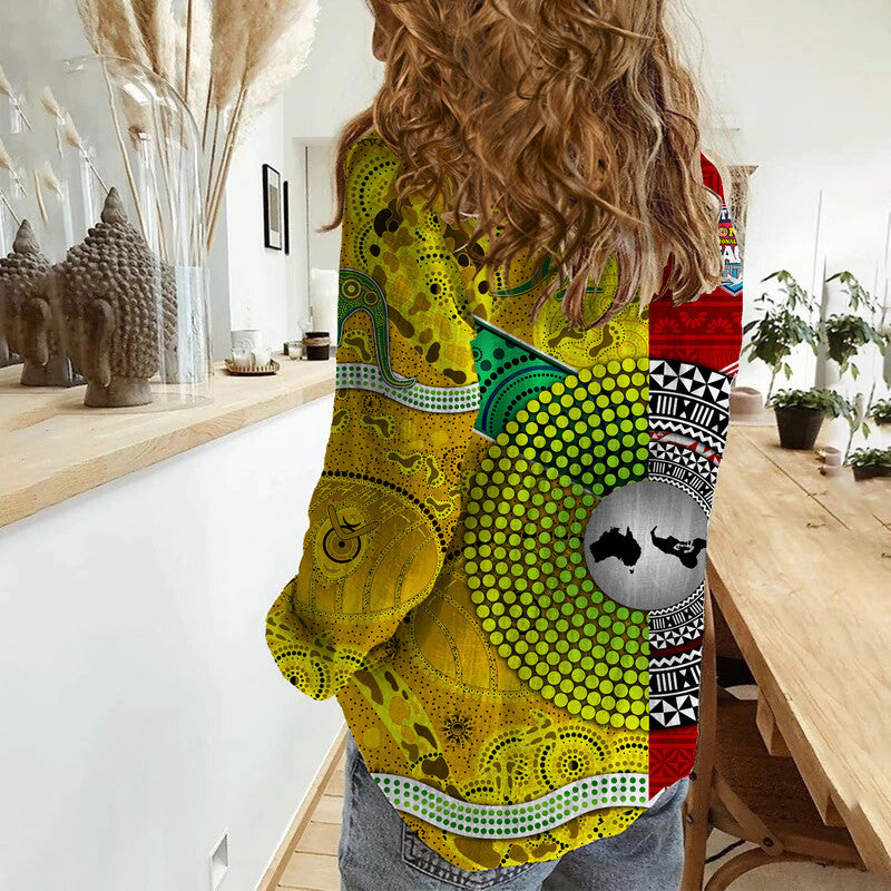 Mate Ma'a Tonga Ngatu And Australia Wallabies Aboriginal Woman Casual Shirt Rugby Together LT8 - Polynesian Pride