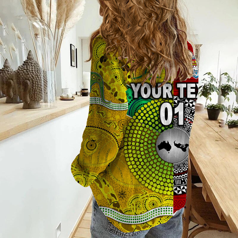 (Custom Personalised) Mate Ma'a Tonga Ngatu And Australia Wallabies Aboriginal Woman Casual Shirt Rugby Together LT8 - Polynesian Pride