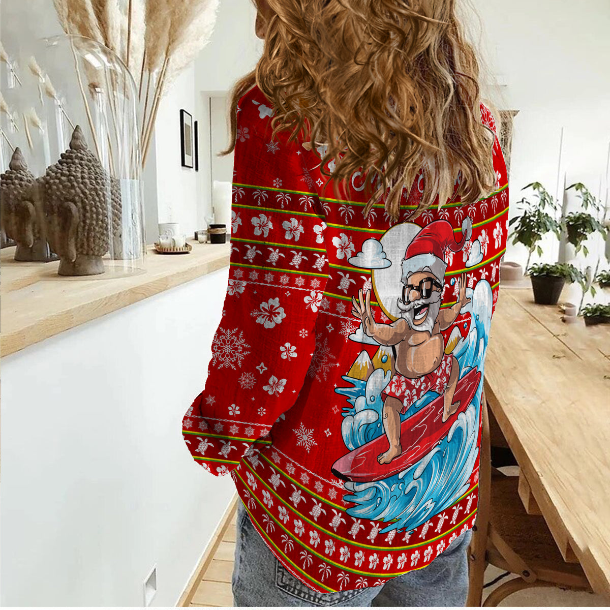 Hawaii Christmas Santas Surf Mele Kalikimaka Women Casual Shirt - LT2 - Polynesian Pride