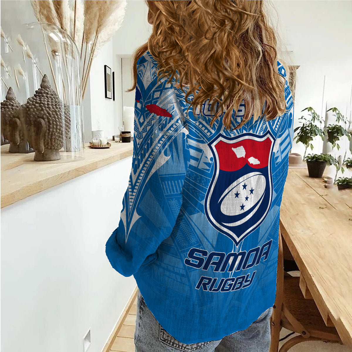 Samoa Rugby Toa Samoa Blue Style Women Casual Shirt - LT2 - Polynesian Pride