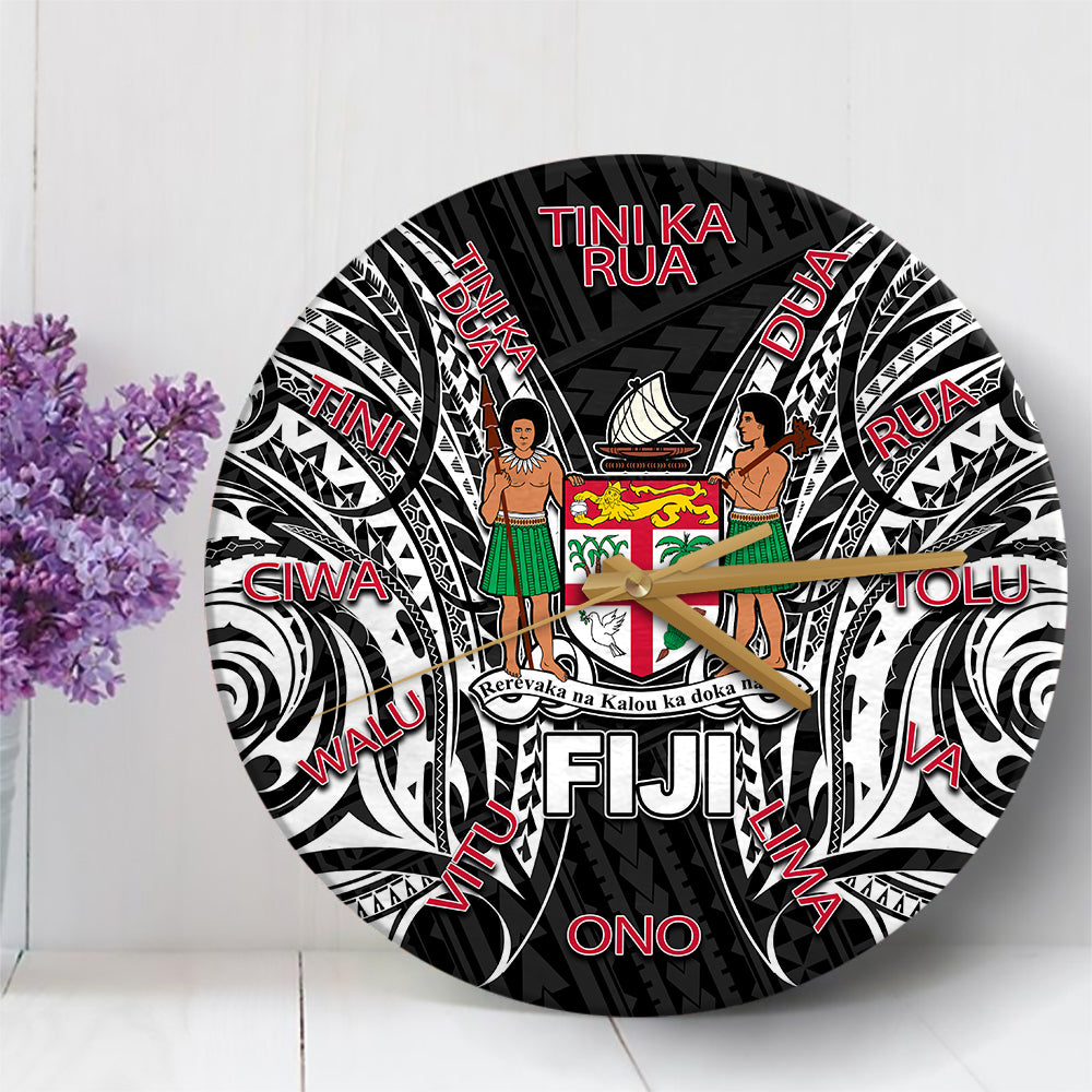 Fiji Language Wall Clock Polynesian Tattoo Black LT6 30 cm Black - Polynesian Pride