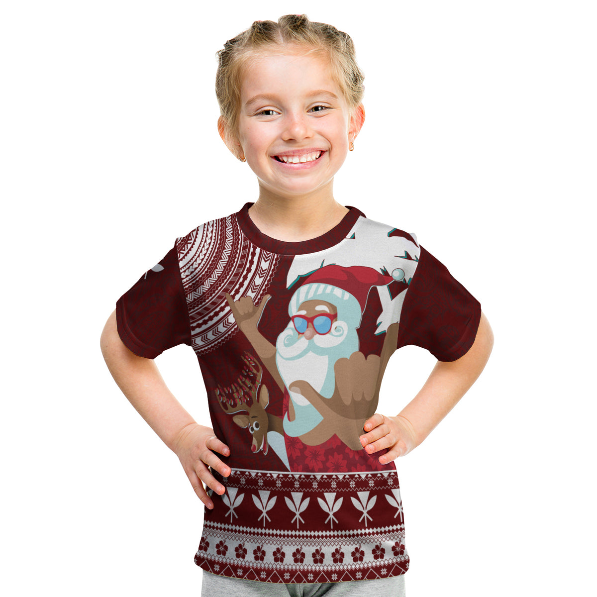 Tropical Christmas Tanned Santa Claus Hawaii Kid T Shirt LT7 Youth XL Size14 - Polynesian Pride