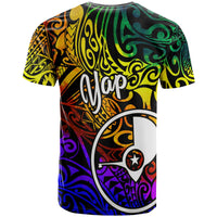 Yap Custom T Shirt Rainbow Polynesian Pattern - Polynesian Pride