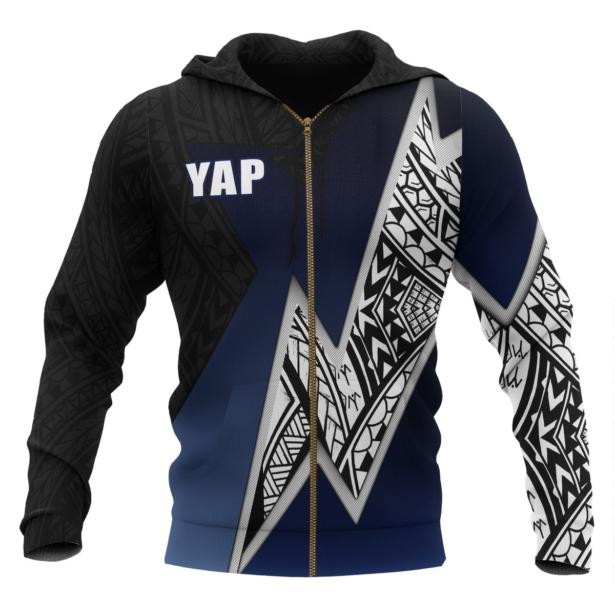 Yap Micronesian Zip up Hoodie White Lighting Piece Unisex BLACK - Polynesian Pride