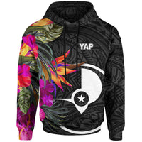 Yap Hoodie Hibiscus Polynesian Pattern Unisex Black - Polynesian Pride
