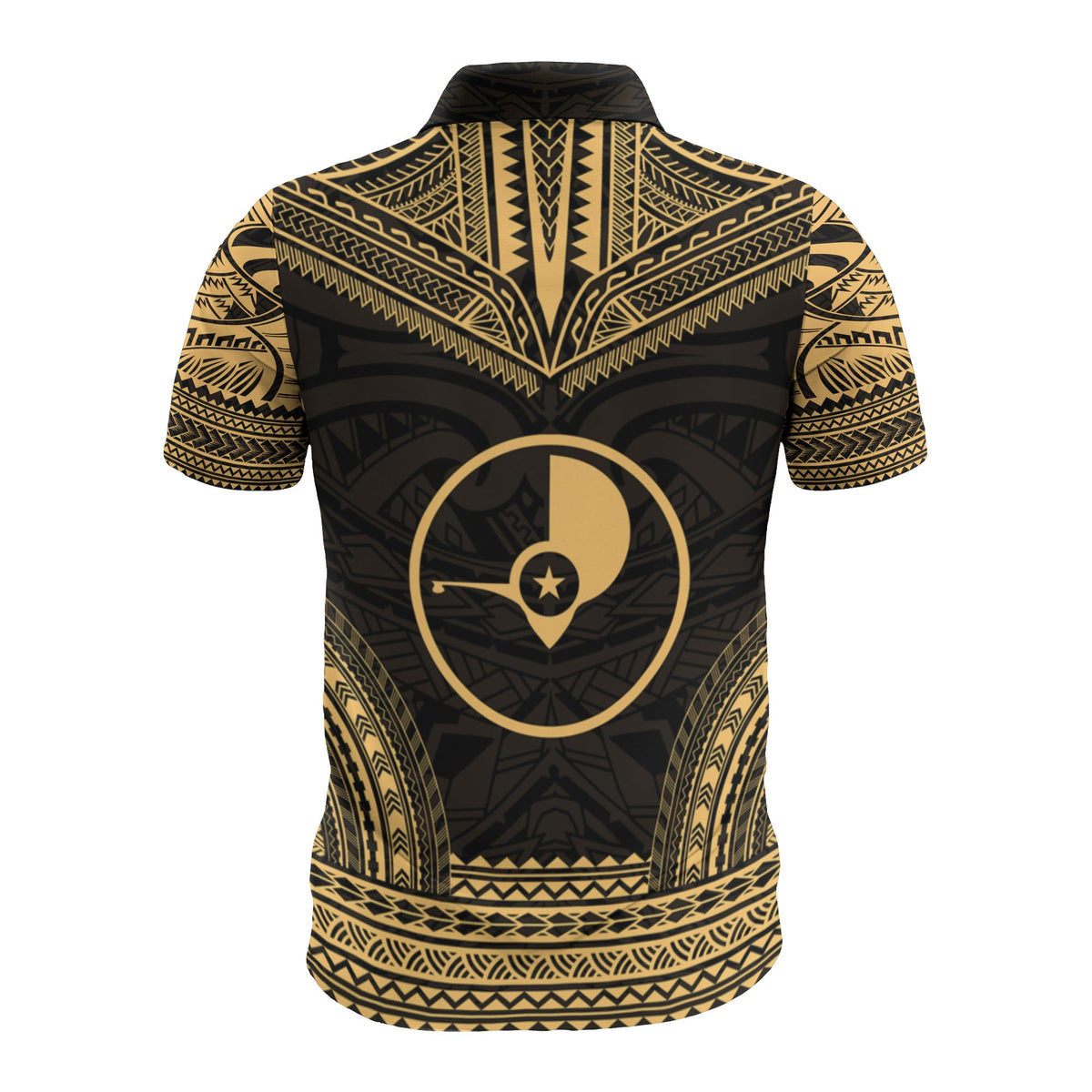 Yap Custom Polo Shirt Yap Flag Polynesian Chief Tattoo Gold Version - Polynesian Pride