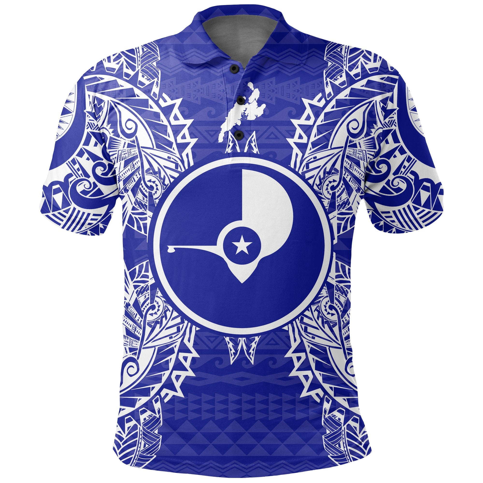 Yap Polo Shirt Yap Flag Map Polynesian Tattoo Blue Unisex Blue - Polynesian Pride