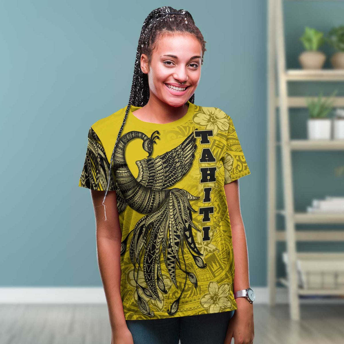 Tahiti T Shirt Polynesian Phoenix Bird, Fairytales Bird Yellow - Polynesian Pride