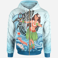 Guam Zip Hoodie Polynesian Girls With Shark Unisex Blue - Polynesian Pride