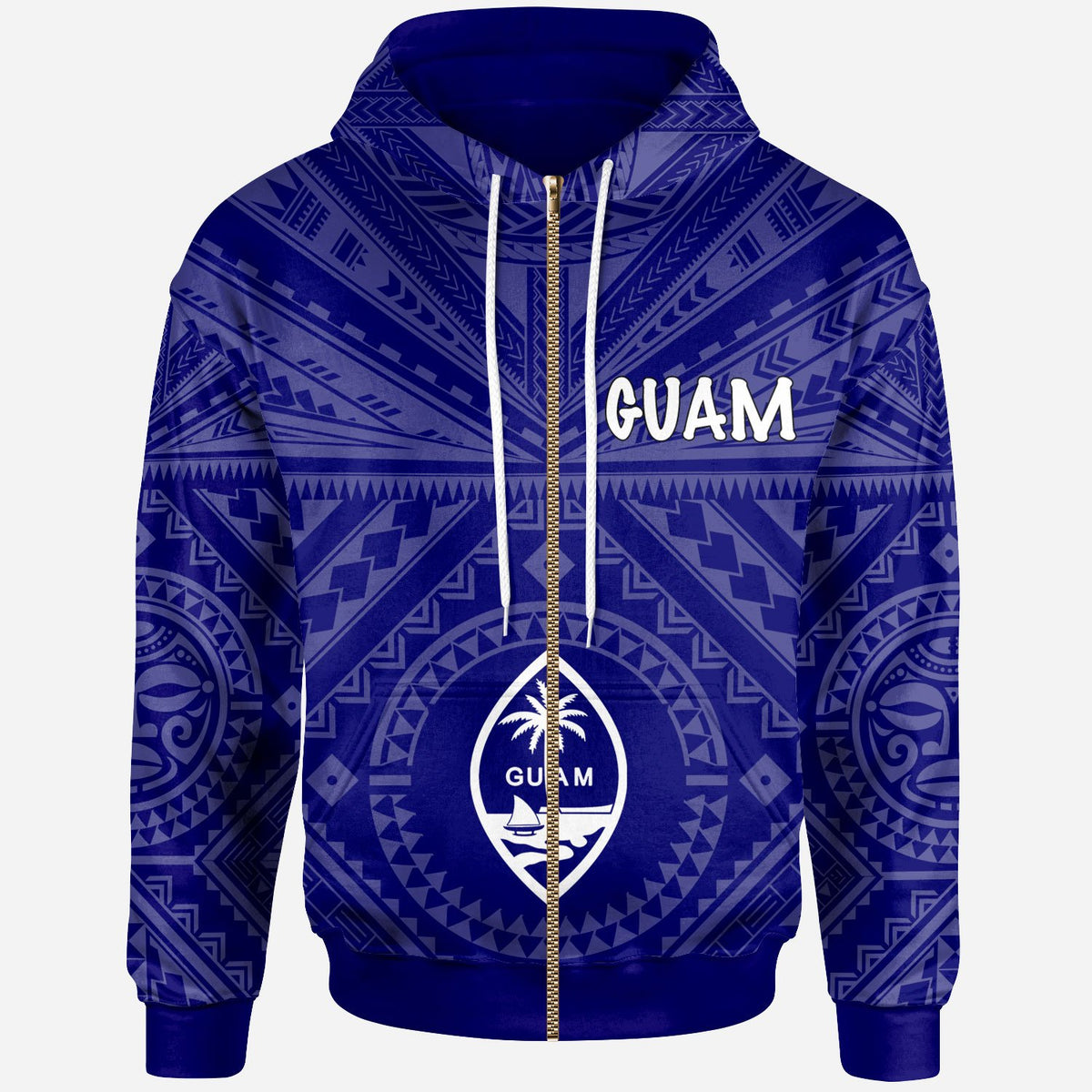 Guam Zip up Hoodie Guam Seal With Polynesian Tattoo Style (Blue) Unisex Blue - Polynesian Pride