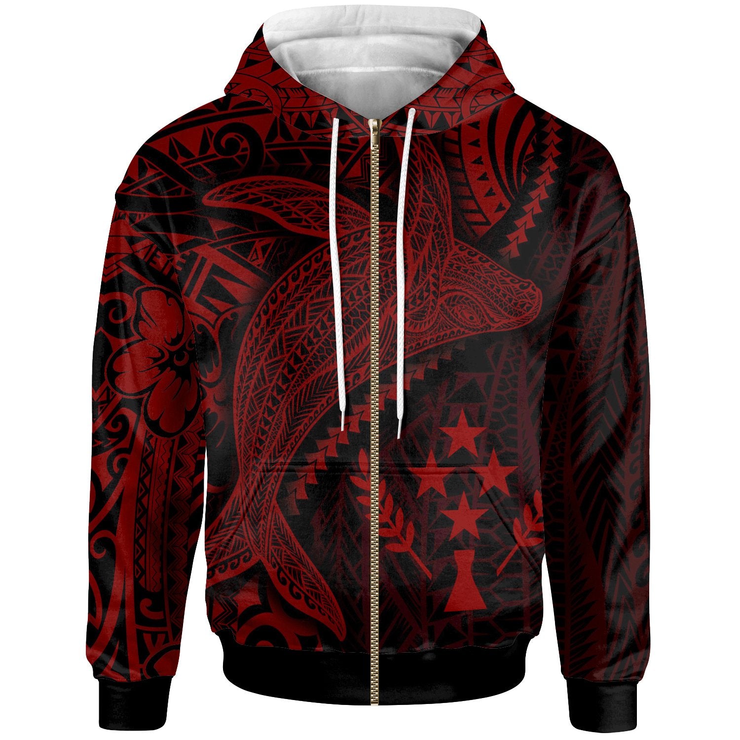 Kosrae Zip up Hoodie Humpback Whale & Coat of Arms Red Unisex Red - Polynesian Pride