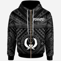 Pohnpei Zip up Hoodie Pohnpei Seal With Polynesian Tattoo Style (Black) BN25 Unisex Black - Polynesian Pride