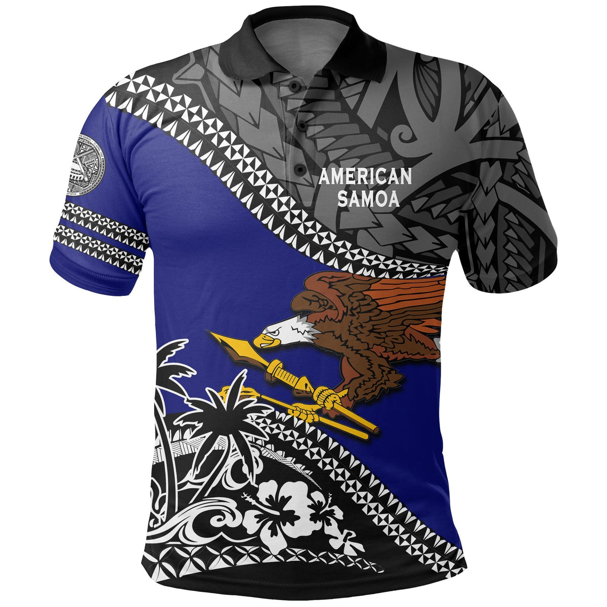 American Samoa Polo Shirt Fall In The Wave K7 Unisex Blue - Polynesian Pride