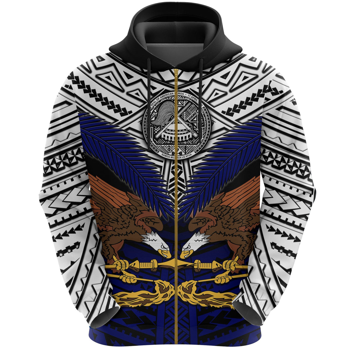 Seal of American Samoa Zip up Hoodie Eagle Unisex Blue - Polynesian Pride