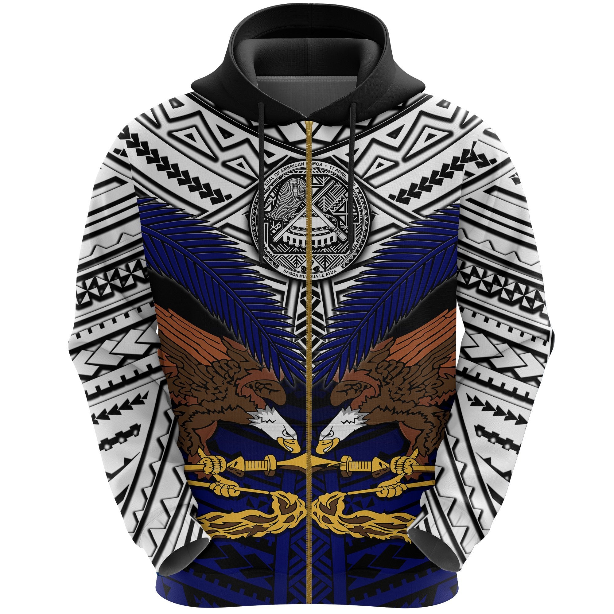 Seal of American Samoa Zip up Hoodie Eagle Unisex Blue - Polynesian Pride