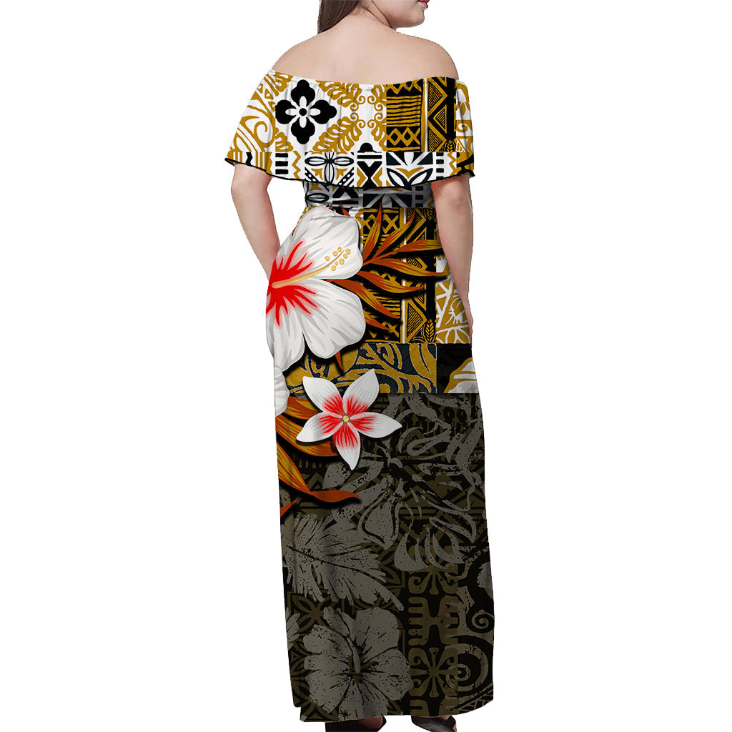 Custom Hawaiian Tribal Hammerhead Shark Tattoo Matching Hawaiian Shirt and Dress with Polynesian Hibiscus Wheat LT6 - Polynesian Pride