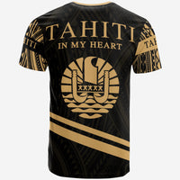 Tahiti T Shirt In My Heart Style Gold Polynesian Patterns - Polynesian Pride