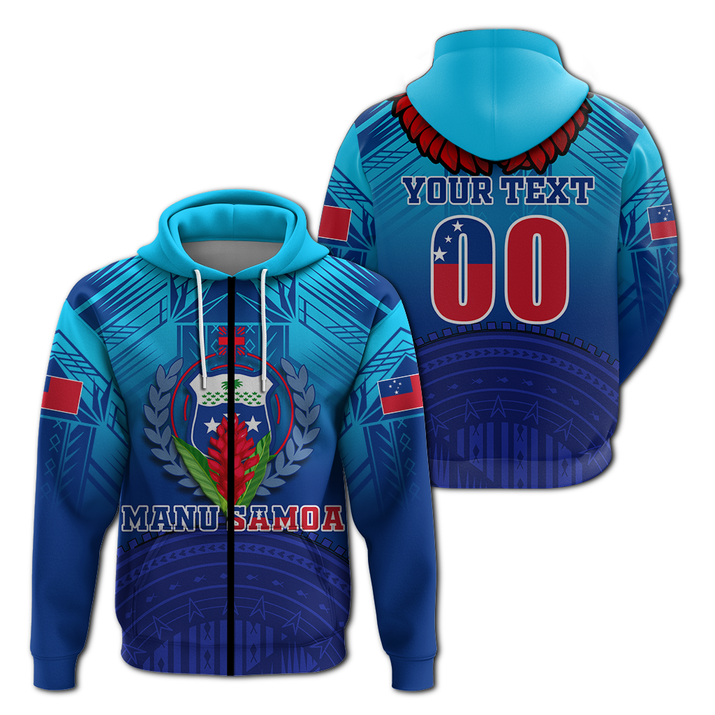 Custom Manu Samoa Legend Hoodie LT12 Zip Hoodie Blue - Polynesian Pride