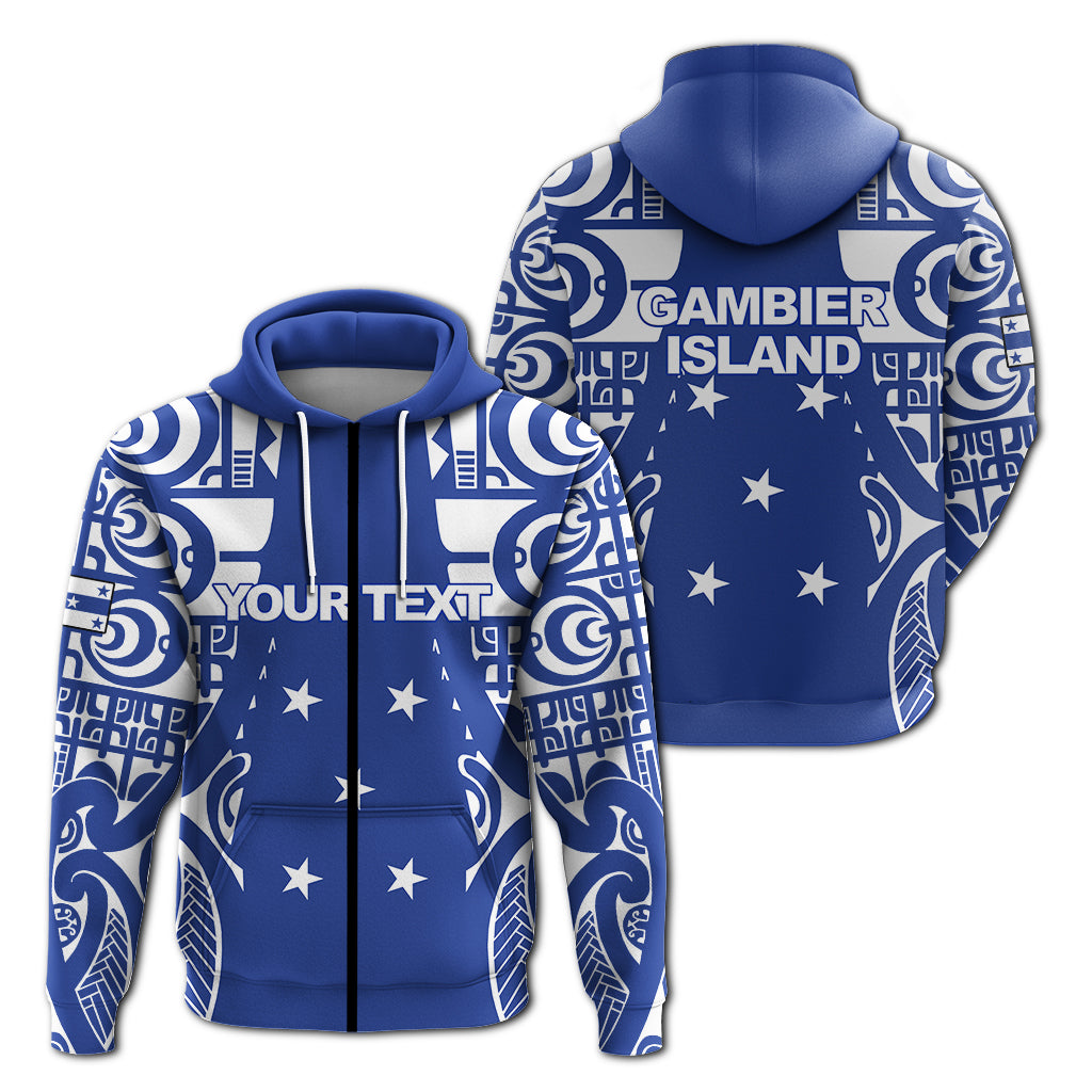 Custom Gambier Islands Tribal Tattoo Hoodie LT12 Zip Hoodie Blue - Polynesian Pride