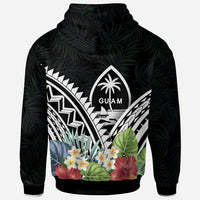 Guam Polynesian Zip up Hoodie Guam Coat of Arms & Polynesian Tropical Flowers White - Polynesian Pride