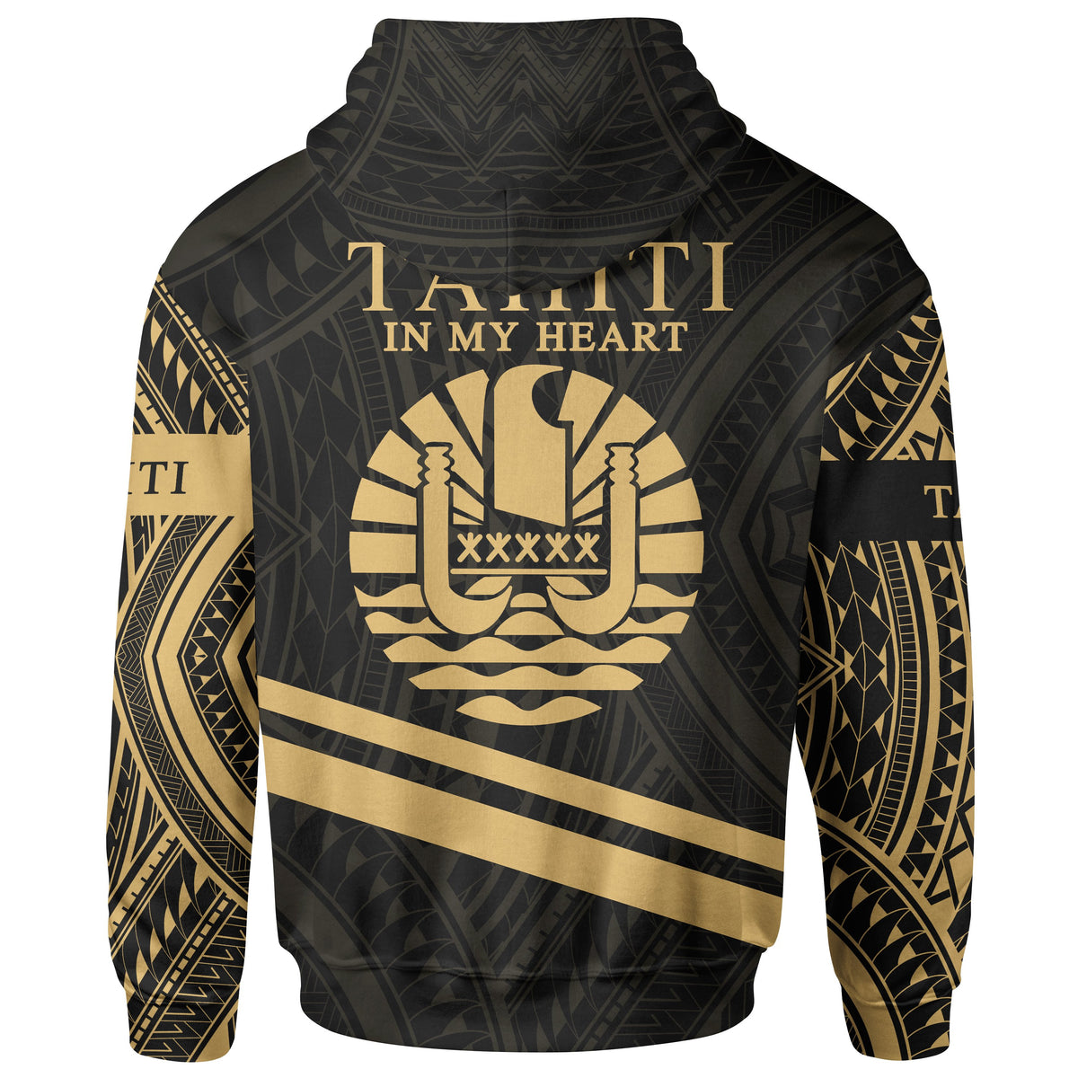 Tahiti Zip Hoodie In My Heart Style Gold Polynesian Patterns - Polynesian Pride