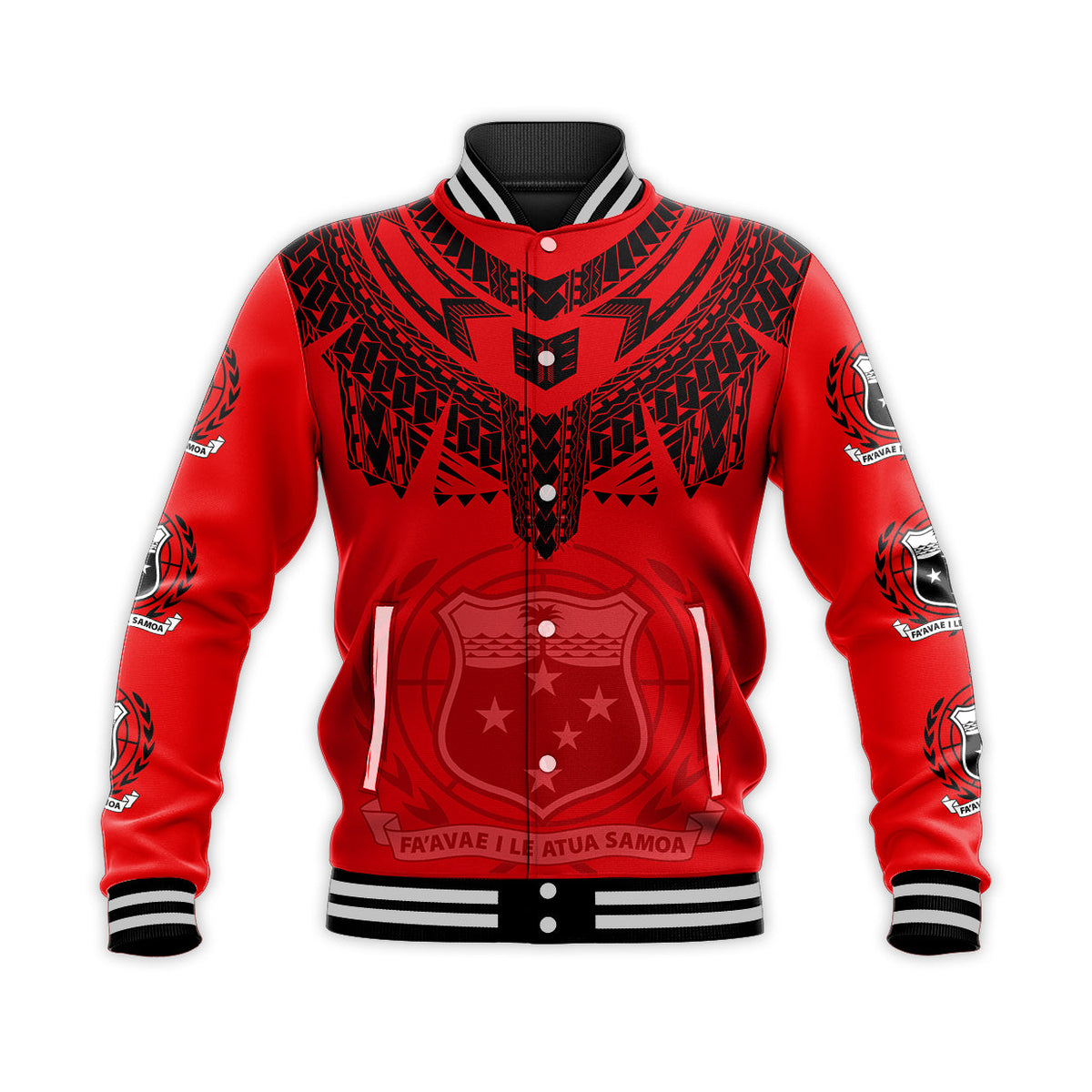 (Custom Personalised) Samoa Tribal Tattoo Coat Of ArmsBaseball Jacket No.1 LT6 Unisex Red - Polynesian Pride
