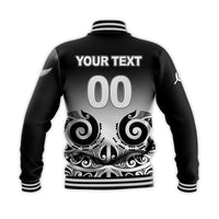 (Custom Personalised) New Zealand Rugby Baseball Jacket - Maori Haka Black style LT6 - Polynesian Pride