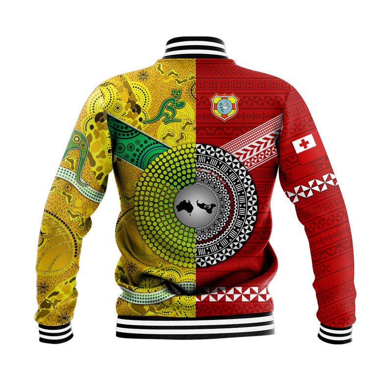 Tonga Ikale Tahi Ngatu And Australia Wallabies Aboriginal Baseball Jacket Rugby Together LT8 - Polynesian Pride