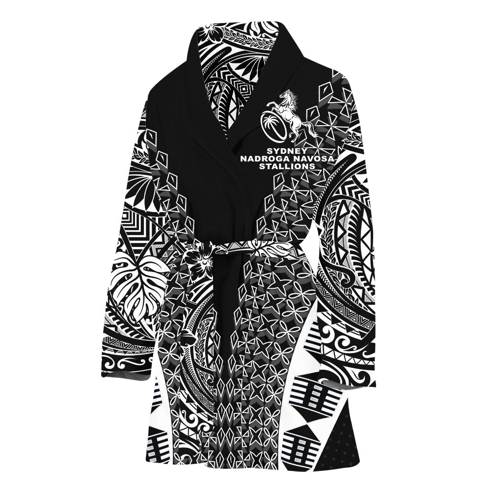 Fiji Rugby Bathrobe Sydney Nadroga Navosa Stallions Tapa Vibes LT8 One Size Black - Polynesian Pride